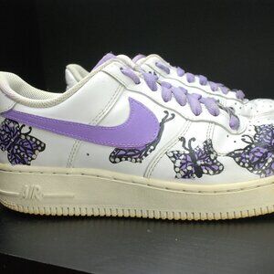 NIKE Size 9 White Purple Butterflies DD8959-100 Custom